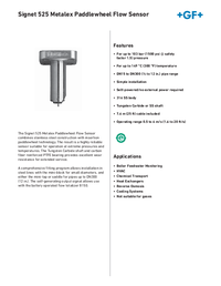 Thumbnail of document Data Sheet - 525 Metalex Paddlewheel Flow Sensor
